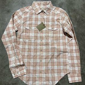 NWT Filson Kadin Island Long Sleeve Button Up Shirt White Tan Plaid